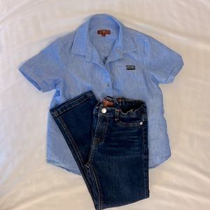 7 For All Mankind, boys size 6, jeans and short sleeved shirt set.
